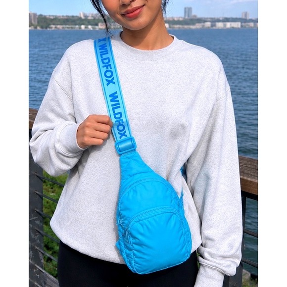 Wildfox Handbags - Wildfox Logo Strap Sling Bag Blue Quilted Crossbody Backpack NWT W441-234-002SC